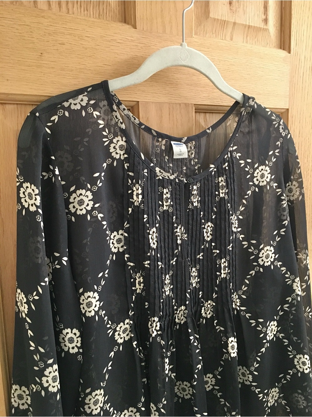 Women's Floral Pleated Boho Peasant Blouse, Size Large